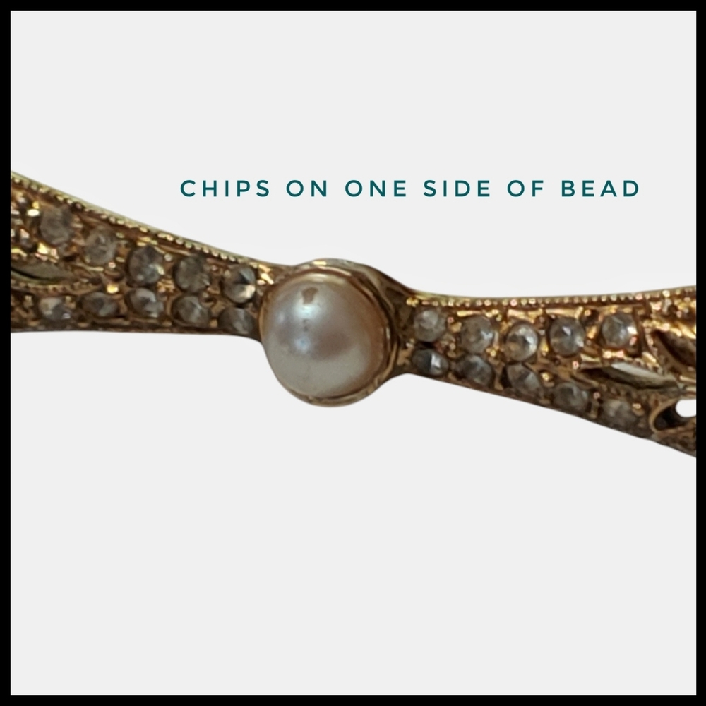 Vintage Rhinestone and Faux Pearl Bar Brooch - Picture 5 of 8